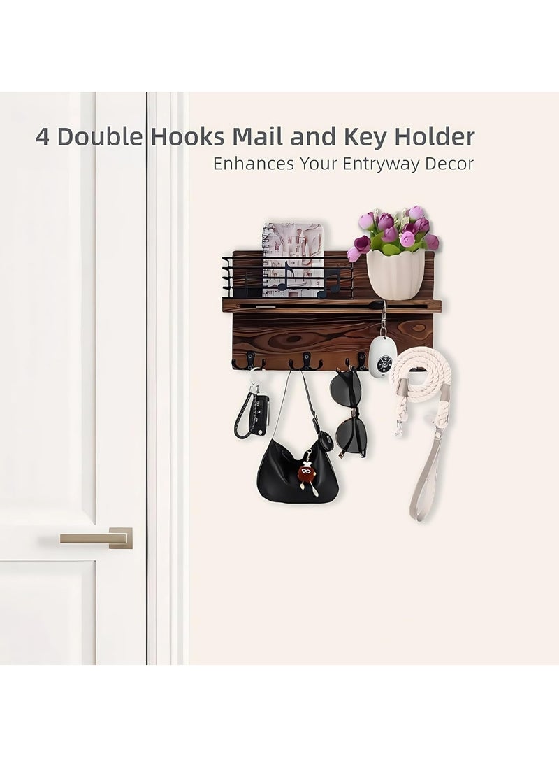 Arabest Key Holder Wall-Mounted Mail & Key Organizer with Shelf, Musical Note Design Entryway Hanger, 4 Double Hooks for Dog Leash/Sunglasses, Rustic Modern Mail Holder Key Hooks Wall Decor - Image 2
