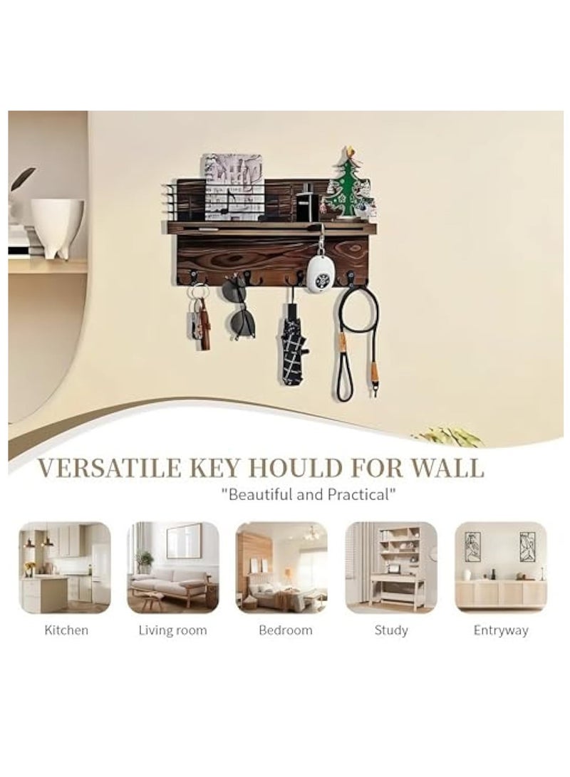 Arabest Key Holder Wall-Mounted Mail & Key Organizer with Shelf, Musical Note Design Entryway Hanger, 4 Double Hooks for Dog Leash/Sunglasses, Rustic Modern Mail Holder Key Hooks Wall Decor - Image 5