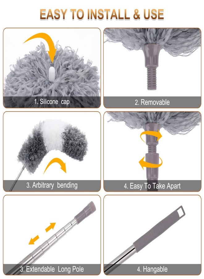 DEEHYO Microfiber Duster for Cleaning Fan, High Ceiling, Blinds, Furniture, Cars , 9PCS Extendable Feather Duster (Stainless Steel) 30 to 100 Inches, Reusable Bendable Washable - Image 4
