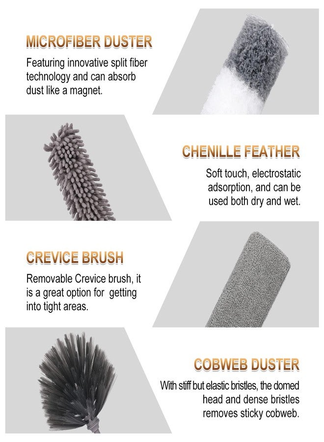 DEEHYO Microfiber Duster for Cleaning Fan, High Ceiling, Blinds, Furniture, Cars , 9PCS Extendable Feather Duster (Stainless Steel) 30 to 100 Inches, Reusable Bendable Washable - Image 3
