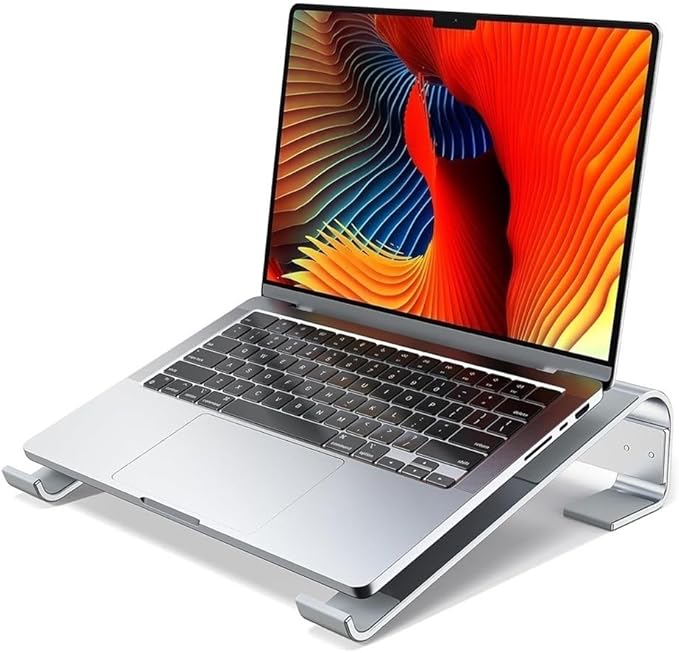 Ergonomic Aluminum Laptop Stand Silver Cooling Riser For Desk - Image 1