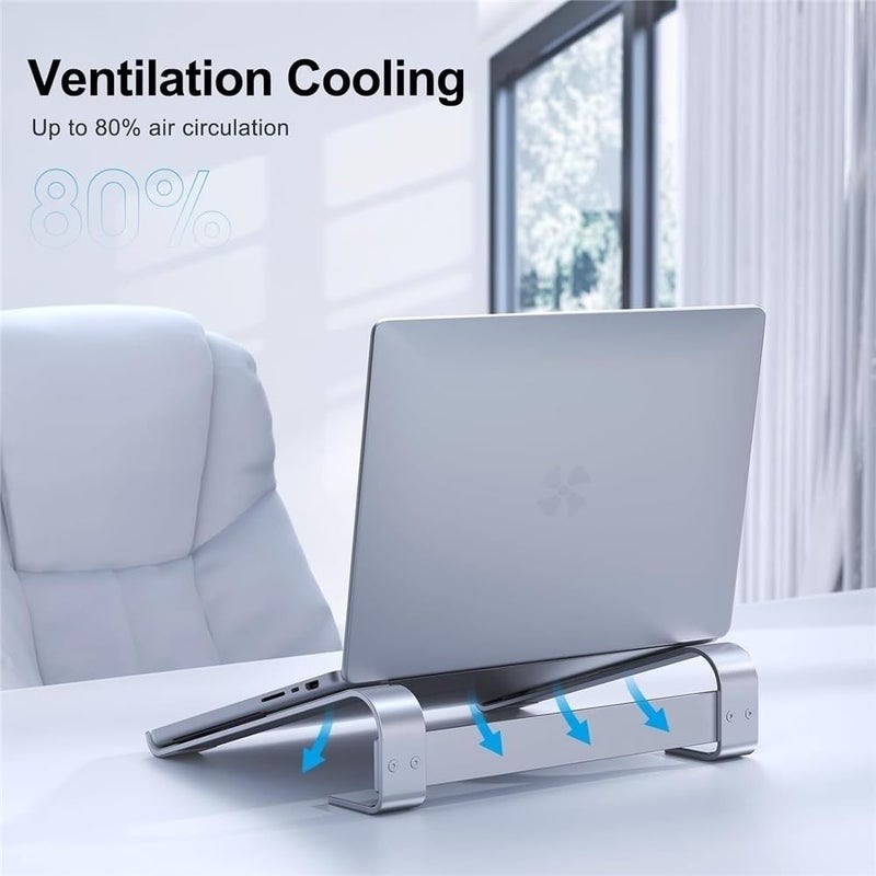 Ergonomic Aluminum Laptop Stand Silver Cooling Riser For Desk - Image 4