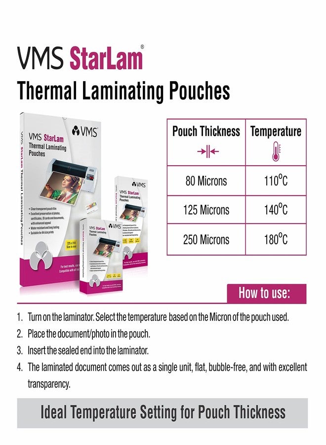 VMS Starlam Thermal A3 Lamination Pouch (Sheets) 310mmx450mm 80 Micron - 100 Laminating Sheets for Certificate and Documents - Image 4
