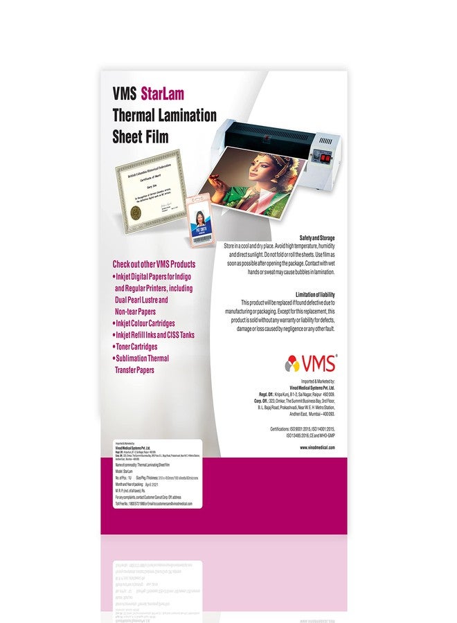 VMS Starlam Thermal A3 Lamination Pouch (Sheets) 310mmx450mm 80 Micron - 100 Laminating Sheets for Certificate and Documents - Image 2