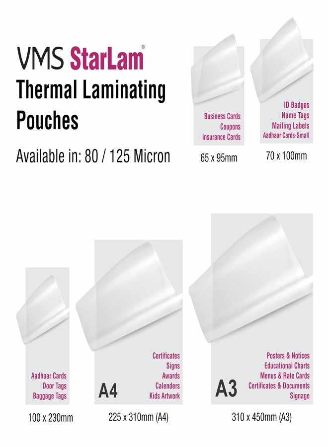 VMS Starlam Thermal A3 Lamination Pouch (Sheets) 310mmx450mm 80 Micron - 100 Laminating Sheets for Certificate and Documents - Image 3