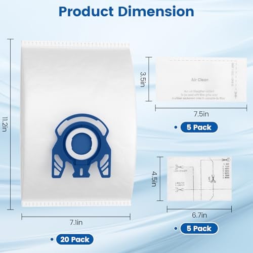 LINNIW 20 عبوة أكياس مكنسة كهربائية 3D Airclean GN متوافقة مع Miele Classic C1، Complete C1، Complete C2، Complete C3، S227 S240، S270، S400، S2، S5، S8 Series مكنسة كهربائية اسطوانية - Image 3