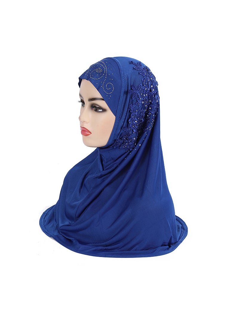 Generic - Elegant Malaysian Girl Scarf Lace Hijab #13 Blue - Image 1