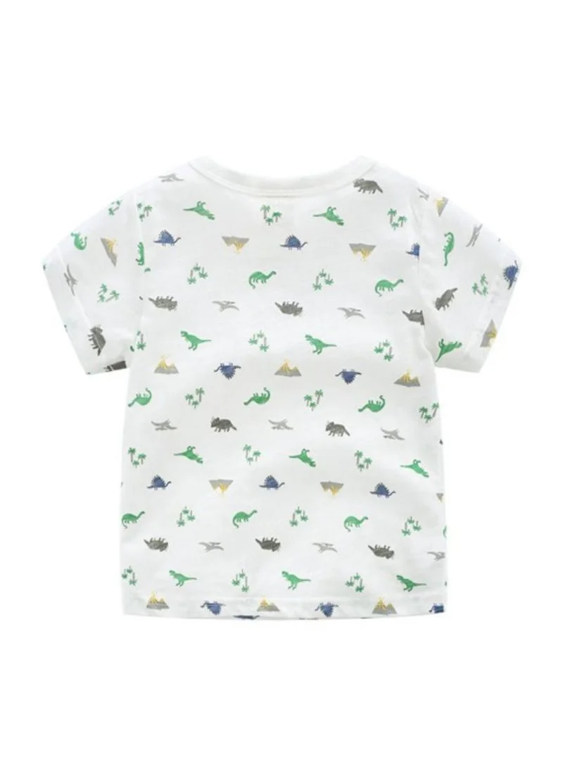 YUNIQEE White Printed Round Neck Pure Cotton Thirt