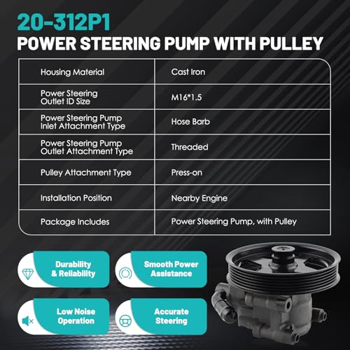 Farrme 20-312P1 Power Steering Pump with Pulley Fit for Ford F150 04-08, Expedition 03-06, for Lincoln Mark LT 06-08, Navigator 03-06 4.6L 5.4L V8 Automotive Replacement Power Assist Pump 6L3Z3A674B - Image 3
