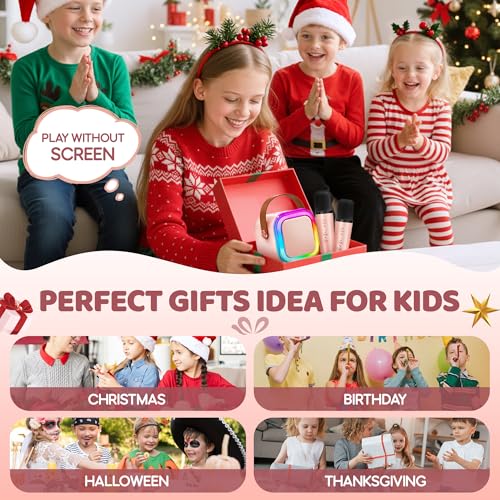 IROO Mini Karaoke Machine for Kids 2026 TOP Toys Birthday Gifts Ideas for Girls Ages 4 5 6 7 8 9 10 12 Years Old Portable MP3 Player with 2 Wireless Mics for Family Home Party - Image 5