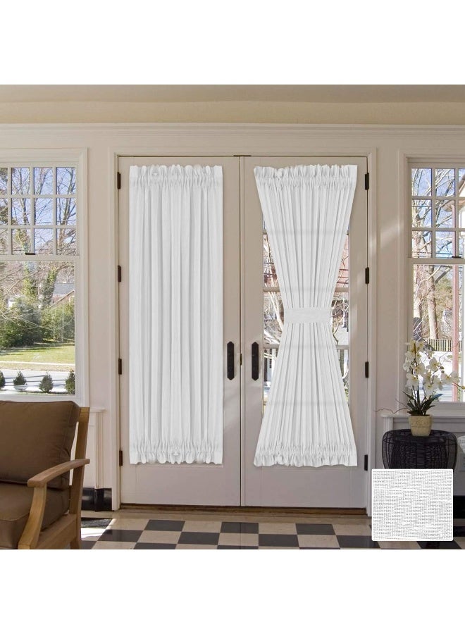 H.VERSAILTEX HVERSAILTEX Linen French Door Curtains Privacy Light Reducing Door Curtain with Tieback  Rod Pocket Curtain 1 Panel for Glass Door Feature Open Weave Textured Linen  52W x 72L  White - Image 5