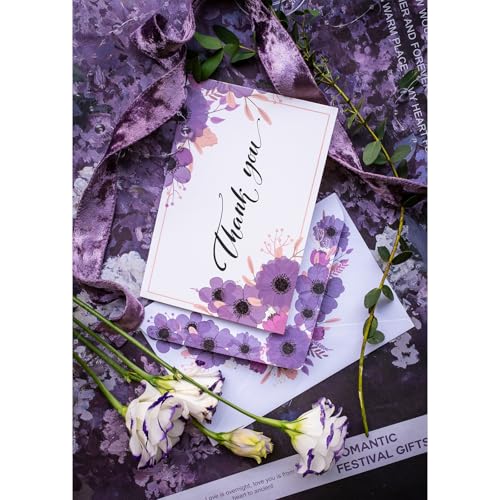 AZAZA Floral Thank You Cards with Envelopes 24 PK, Wedding Cards Unique Floral Design, 4x6 Wildflower Thank You Notes for Baby Shower, Bridal Shower, Sympathy (Kraft Butterfly) - Image 2