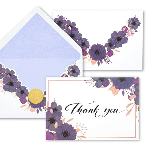 AZAZA Floral Thank You Cards with Envelopes 24 PK, Wedding Cards Unique Floral Design, 4x6 Wildflower Thank You Notes for Baby Shower, Bridal Shower, Sympathy (Kraft Butterfly) - Image 1