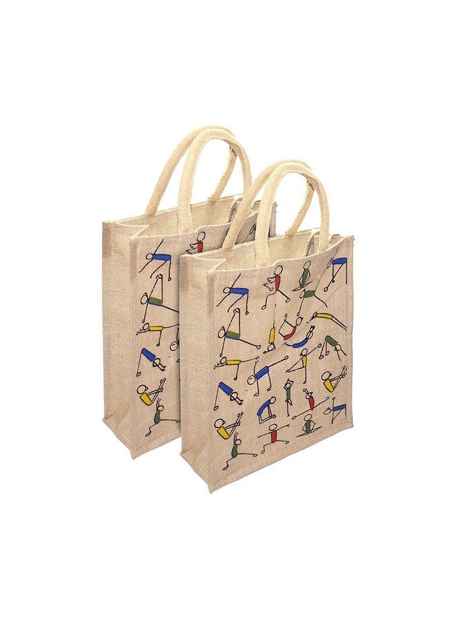 RangTeq Women's Tote Bag (Set of 2) (printed Yoga jute Bag_Beige) - Image 1