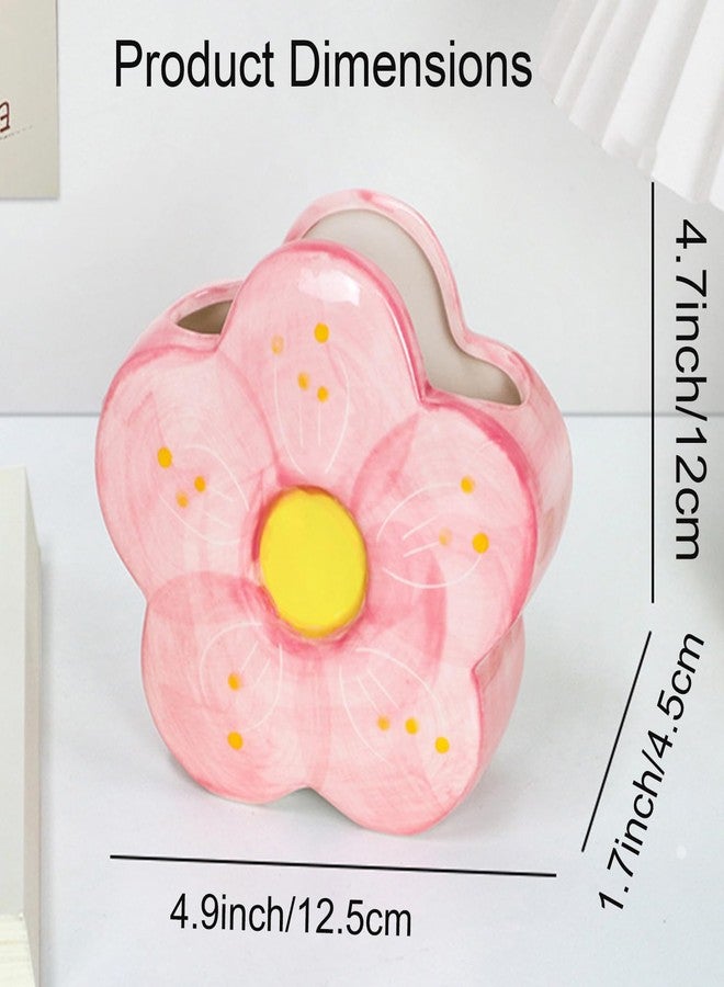 Busnos Pink Pencil Holder Pen Holder Office Desk Accessories Aesthetic Cute Flower Home Decor Makeup Brush Holder Vase Birthday Gifts for Women Vanity Toothbrush Holder Kawaii Kitchen Utensil Holder - Image 3