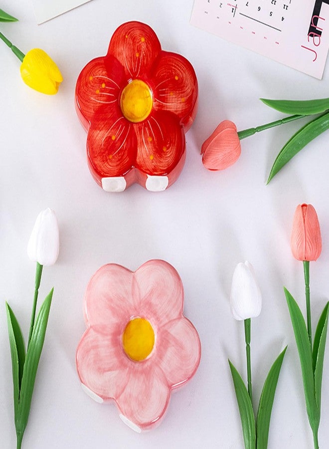 Busnos Pink Pencil Holder Pen Holder Office Desk Accessories Aesthetic Cute Flower Home Decor Makeup Brush Holder Vase Birthday Gifts for Women Vanity Toothbrush Holder Kawaii Kitchen Utensil Holder - Image 2