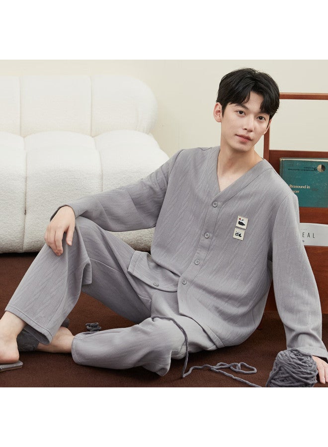 Dingguagua Dingguagua Men's Autumn Winter Air Layer Quilted Couple Wearable Homewear Set Men's Moonlight Gray 185