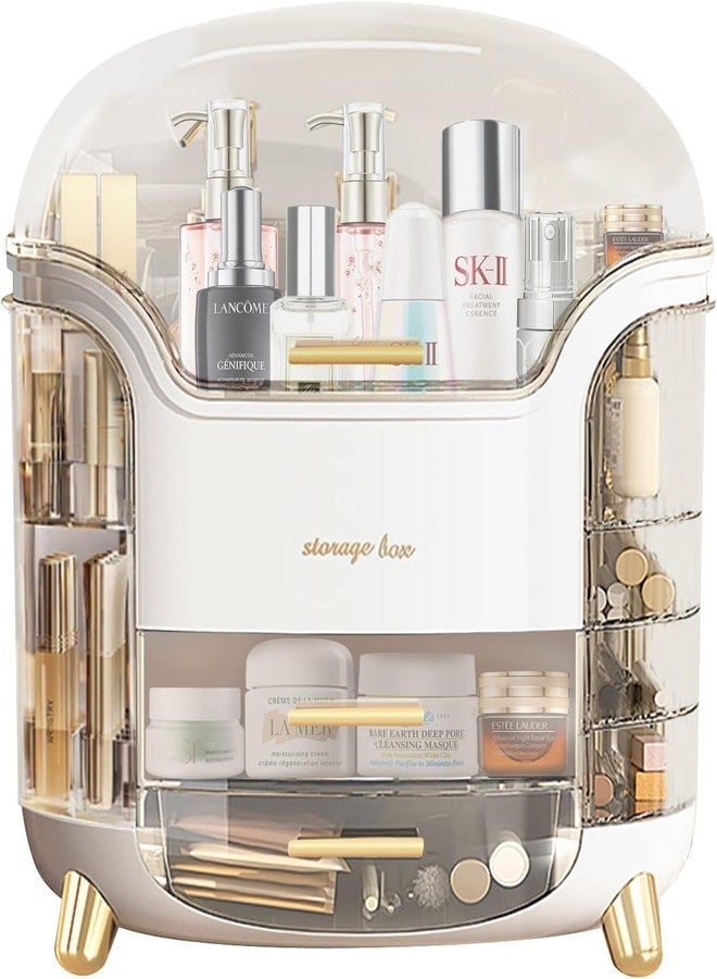 Eslora Glossy ABS+PC Cosmetic Storage Organizer | 30 × 20 × 34 cm | Multi-Compartment | Waterproof & Dustproof Lid | White - Image 1