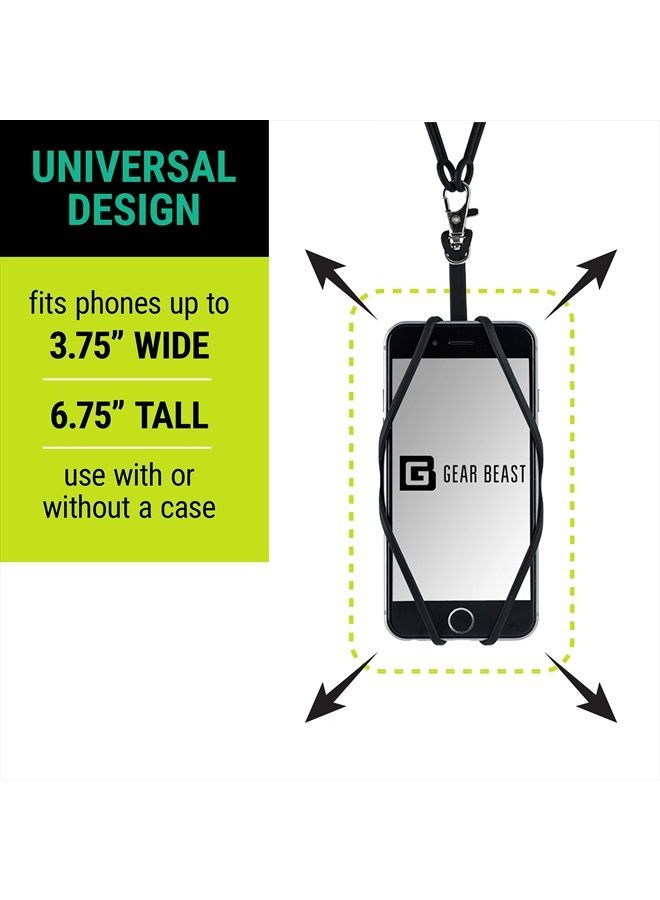 Gear Beast Cell Phone Lanyard - Neck Phone Holder w/Card Pocket and Silicone Neck Strap - Compatible with Most Smartphones, Black - Image 2