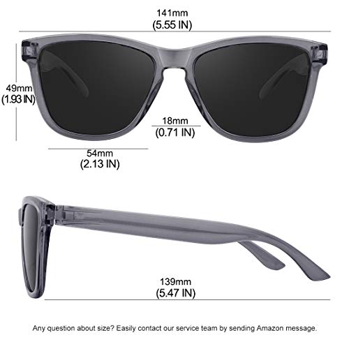 MEETSUN Polarized Sunglasses for Women Men Classic Retro Designer Style (Transparent Gray Frame/Gray Lens, 54) - Image 4