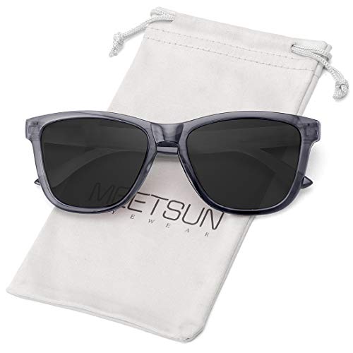 MEETSUN Polarized Sunglasses for Women Men Classic Retro Designer Style (Transparent Gray Frame/Gray Lens, 54) - Image 1