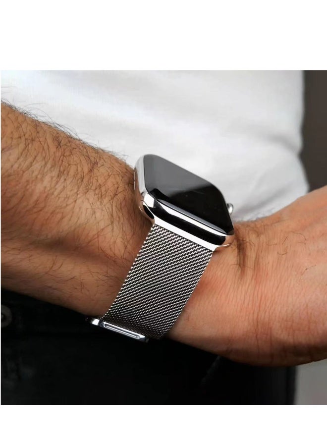 NIBEMINENT 2 Pack Suitable For Apple Watch Alpine Watch Band 49mm/45mm/44mm/42mm Milan Stainless Steel Magnetic Watch Band Compatible With Iwatch Series 8/Ultra/7/Se/6/5/4/3/2/8/9 /Silver Black  - Image 5