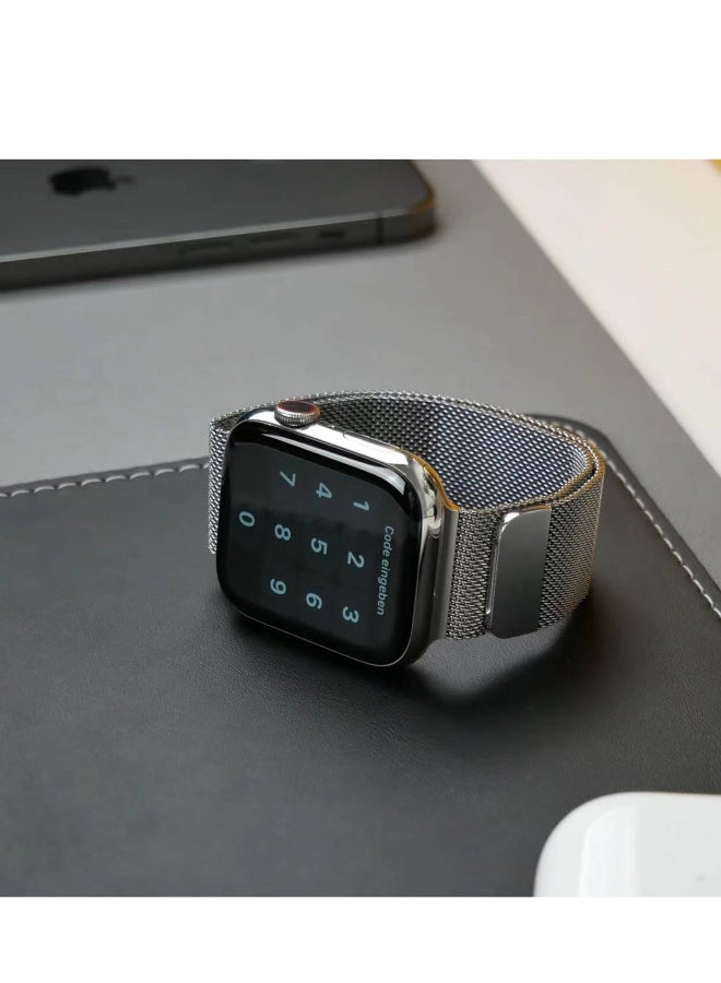 NIBEMINENT 2 Pack Suitable For Apple Watch Alpine Watch Band 49mm/45mm/44mm/42mm Milan Stainless Steel Magnetic Watch Band Compatible With Iwatch Series 8/Ultra/7/Se/6/5/4/3/2/8/9 /Silver Black  - Image 2