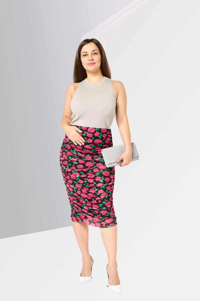 PINKO تنورة ميدي مزخرفة بالزهور للنساء، متعددة الألوان - Image 4