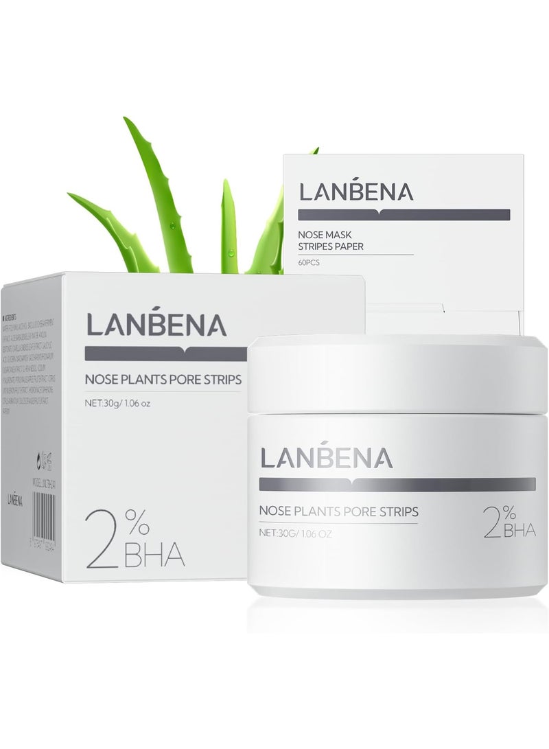 LANBENA Nose Plants Pore Strips 2.0,Upgraded Blackhead Remover Mask with Salicylic Acid, Amazonian White Clay, Pore Cleanser Purifying Peel off Face Mask with 60 PCS Strips, Peel Off Mask Nose Strips Aloe Facial Mask 30g - Image 2