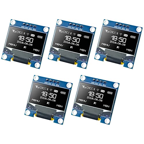Hosyond 5 Pcs 0.96 Inch OLED I2C IIC Display Module 12864 128x64 Pixel SSD1306 Mini Self-Luminous OLED Screen Board Compatible with Arduino Raspberry Pi (White) - Image 1