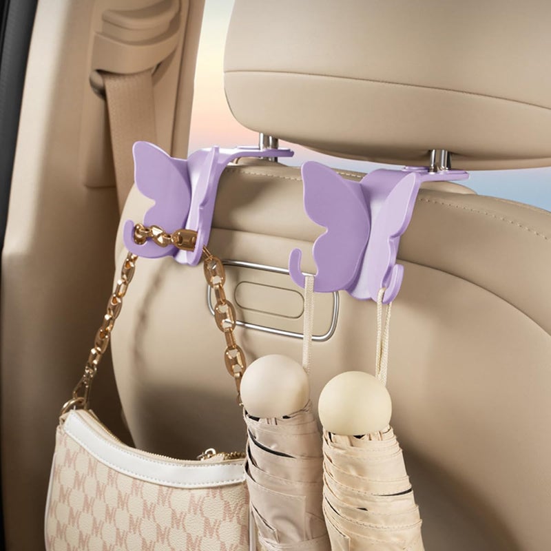 HZEL Car Seat Headrest Hook, Cute Vehicle Backseat Hanging Storage Organizer for Purse Coat Umbrella, Automotive Interior Seatback Hanger Decor Accessories, Universal for Most Cars (Purple) - Image 3