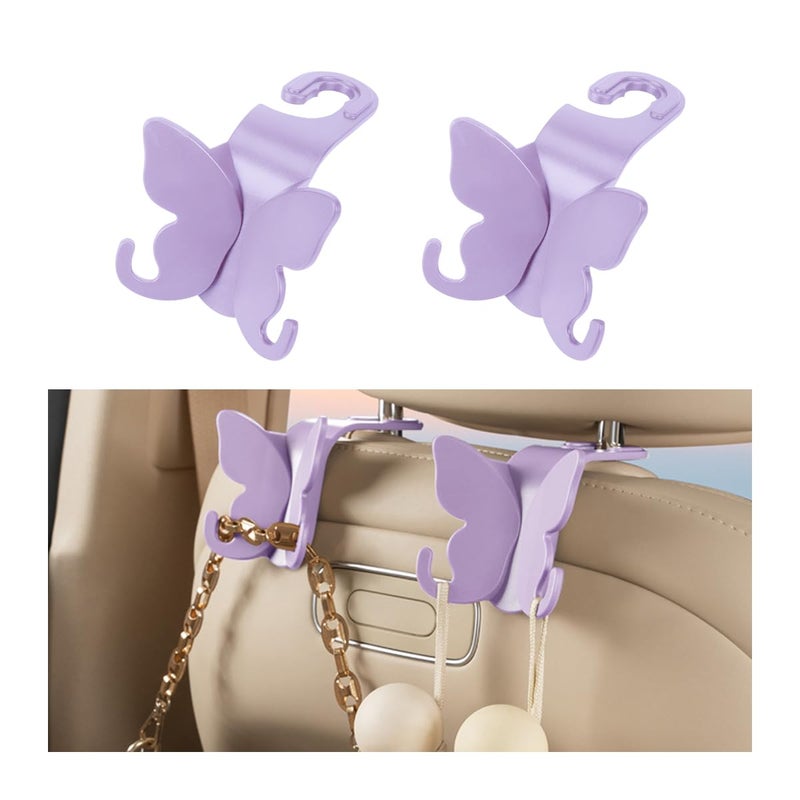 HZEL Car Seat Headrest Hook, Cute Vehicle Backseat Hanging Storage Organizer for Purse Coat Umbrella, Automotive Interior Seatback Hanger Decor Accessories, Universal for Most Cars (Purple) - Image 1