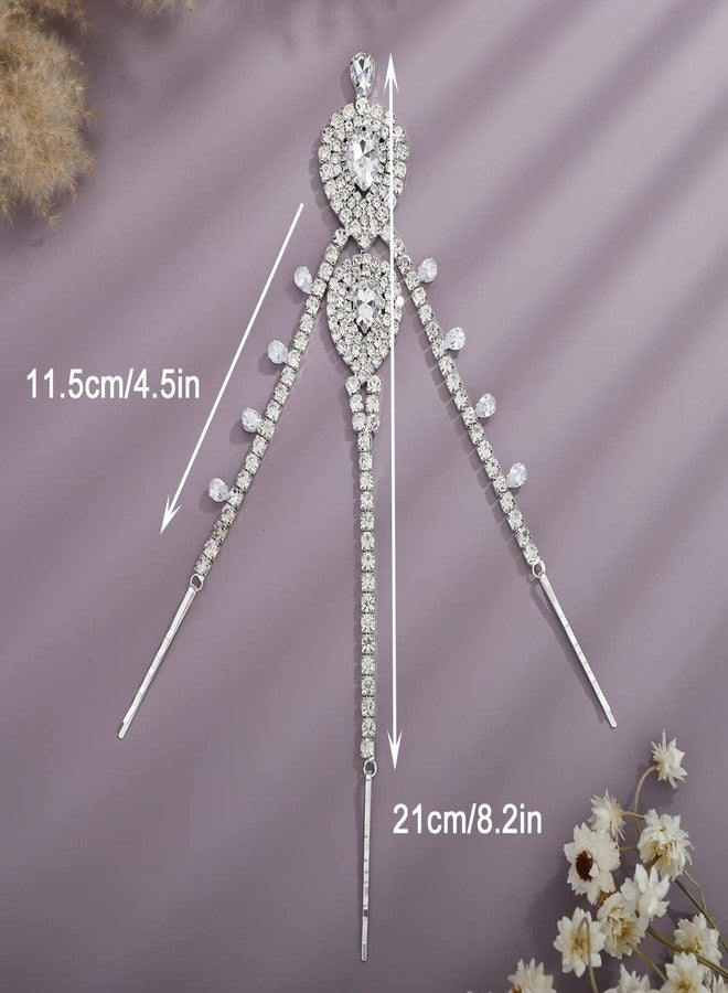 Xerling Bridal Forehead Headpiece for Wedding Zircon Crystal Dangling Tassel Head Chain Clip-on Hair Accessories for Women Boho Hair Piece for Girls (Silver) - Image 4