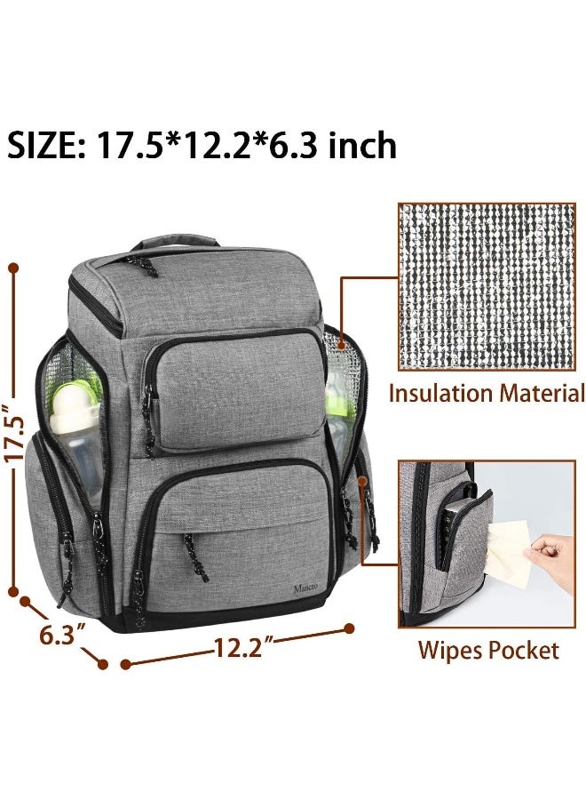 Mancro Diaper Bag Backpack, Multi-functional Baby Travel Back Pack for Dad, Men and Women, Large Capacity Waterproof Dad Work Bag with Laptop Pocket and Stroller Straps, Grey - Image 5