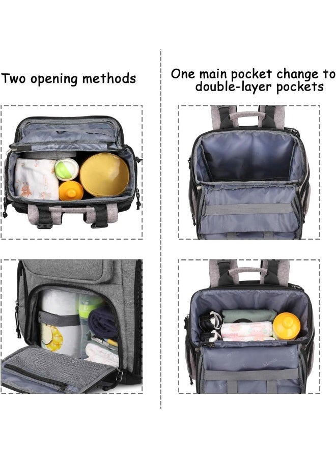 Mancro Diaper Bag Backpack, Multi-functional Baby Travel Back Pack for Dad, Men and Women, Large Capacity Waterproof Dad Work Bag with Laptop Pocket and Stroller Straps, Grey - Image 3