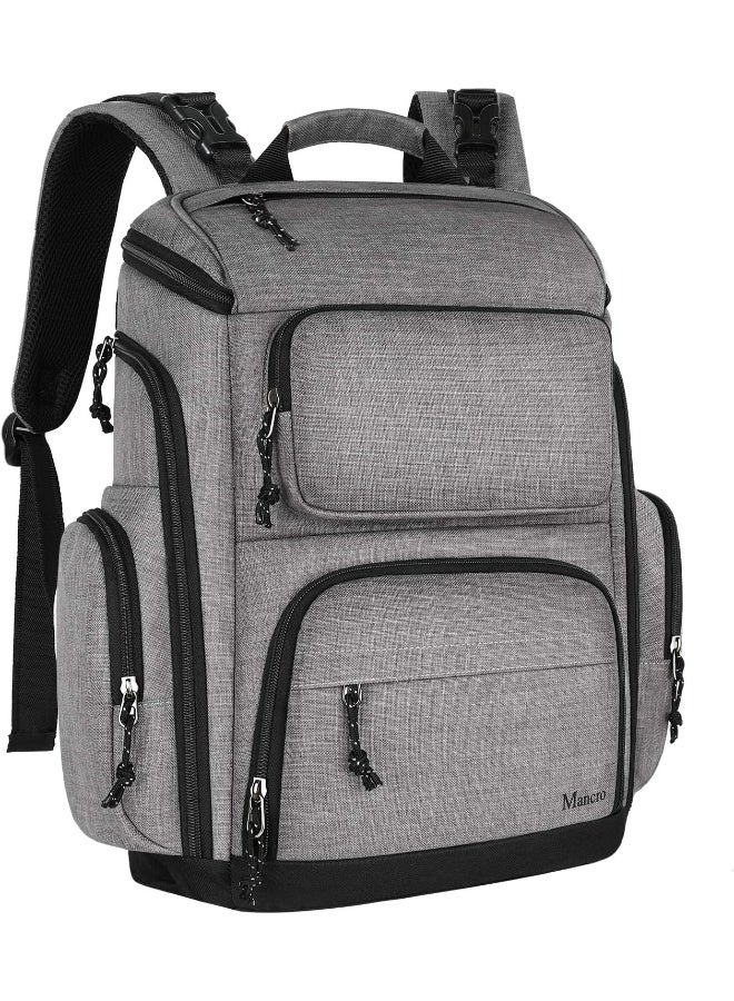 Mancro Diaper Bag Backpack, Multi-functional Baby Travel Back Pack for Dad, Men and Women, Large Capacity Waterproof Dad Work Bag with Laptop Pocket and Stroller Straps, Grey - Image 1