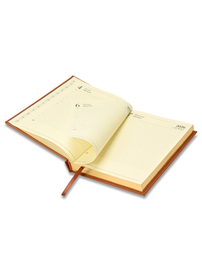 FIS 2026 Diary, Golden A5 Size Diary(148x210mm), Italian PU Materials, 1 Side Padded & Sewn Cover, Gilded Edges, English, 70gsm Italian Ivory Paper, Brown Color-FSDI26EG26BR - Image 5