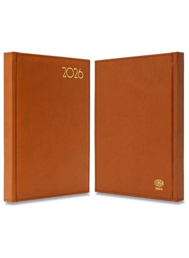 FIS 2026 Diary, Golden A5 Size Diary(148x210mm), Italian PU Materials, 1 Side Padded & Sewn Cover, Gilded Edges, English, 70gsm Italian Ivory Paper, Brown Color-FSDI26EG26BR - Image 2