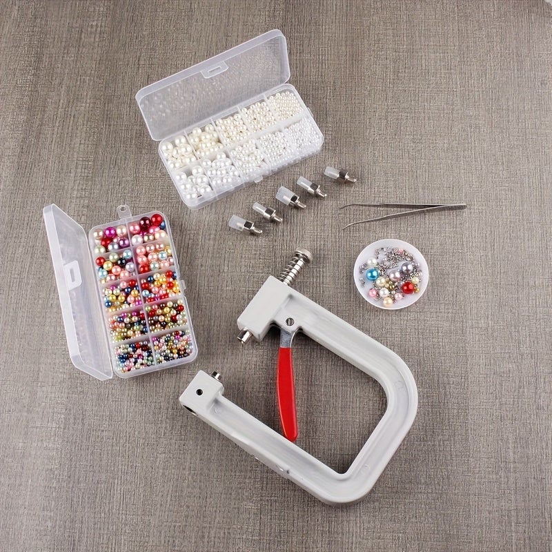 Jewelry Making Kits About 485 Pieces Artificial Pearl Nail Machine Clothing Accessories DIY Tool Hand Pressed Pearl Fixing Tool Rivet Fixing - Image 3