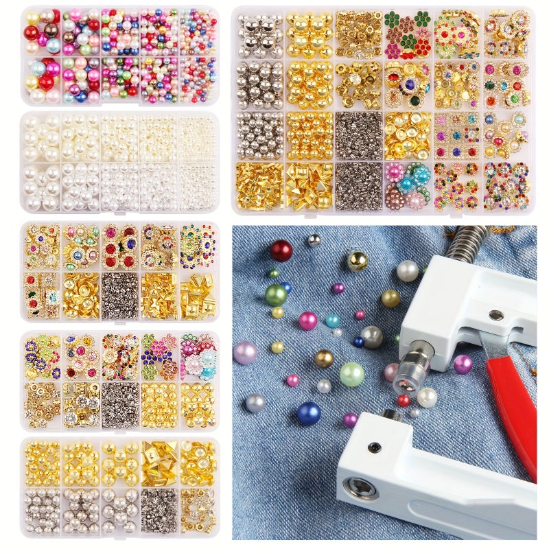 Jewelry Making Kits About 485 Pieces Artificial Pearl Nail Machine Clothing Accessories DIY Tool Hand Pressed Pearl Fixing Tool Rivet Fixing - Image 1