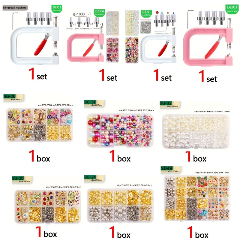 Jewelry Making Kits About 485 Pieces Artificial Pearl Nail Machine Clothing Accessories DIY Tool Hand Pressed Pearl Fixing Tool Rivet Fixing - Image 5