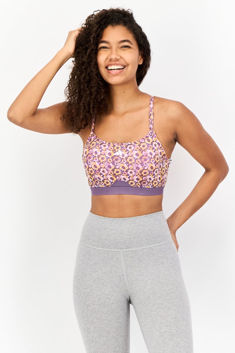 Adidas Women Floral Pattern Padded Light Support Sports Bra, Multicolor - Image 1