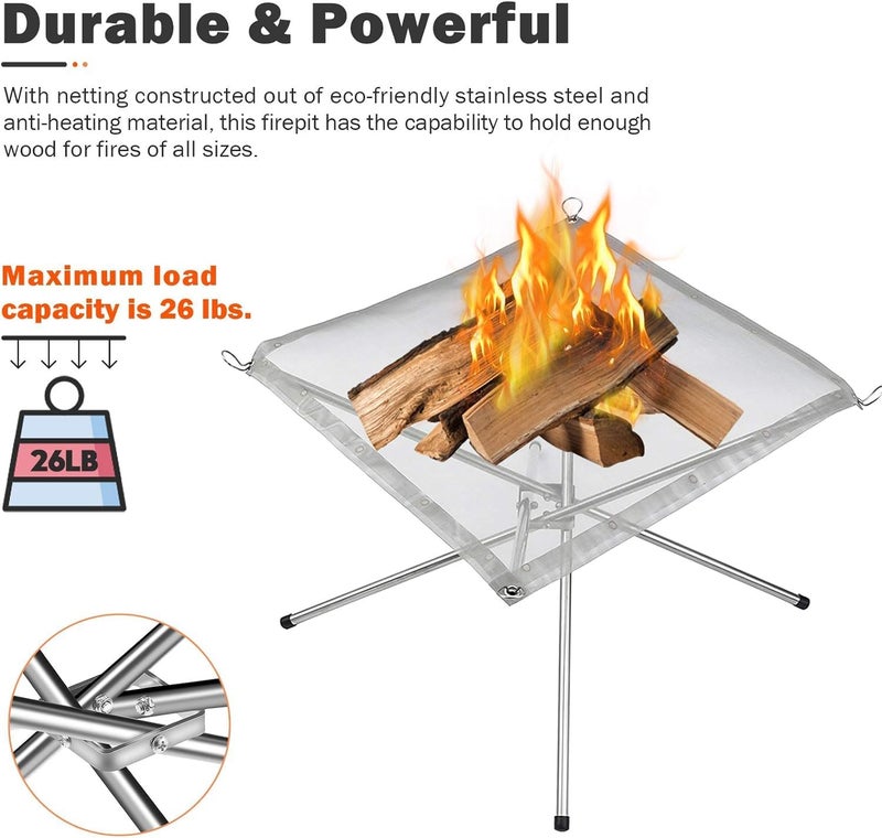 Paporich Portable Outdoor Fire Pit 22 Inch Upgrade Foldable Stainless Steel Mesh Fire Pit Wood Burning, Collapsible Fireplace Space Saving Perfect for Camping,Patio, Garden (Carrying Bag Included) - Image 5