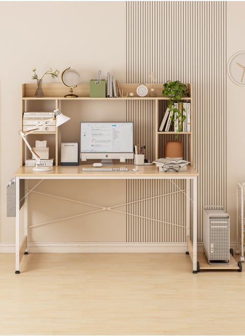 Desktop BookShelf Work Desk Computer Desk  Office Desk, Writing Desk with Storage Bag, Gaming Desk with CPU Stand for Home Office