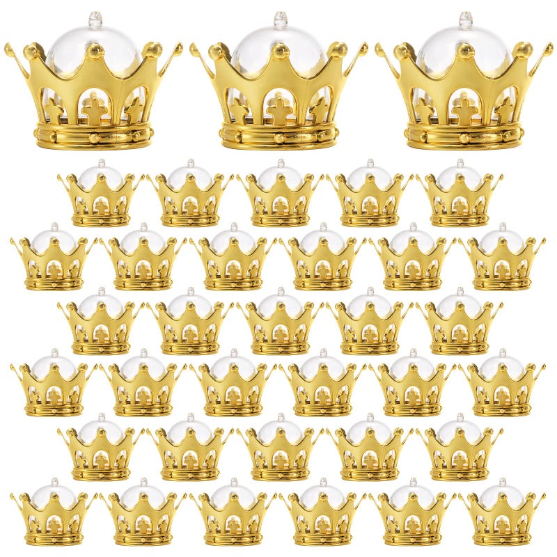 WUWEOT 36 Pack Refillable Crown Candy Box with Dome, Decorative Fillable Crown Candy Holder for Candies Chocolates Cake Dessert Baby Shower Princess Birthday Party Supplies - Image 1