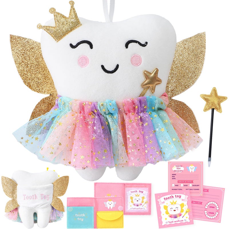 GC Kids Tooth Pillow Toys Boys Girls Tooth Holder Teeth Fairy Stuffed Animal Plush Toy with Wings Pocket Tooth Notepad Felt Keepsake Wallet Pouch Gifts - Image 2
