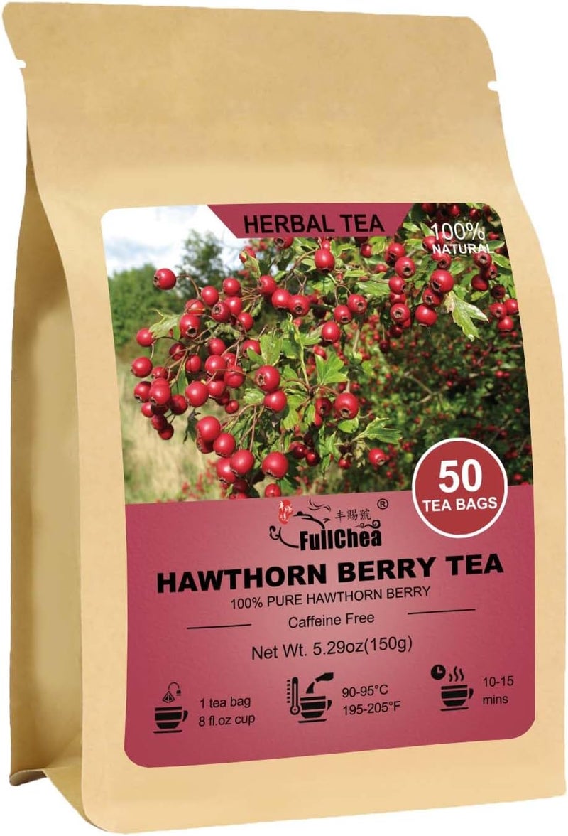 FullChea شاي فولهيا من توت الزعرور - 50 كيس شاي، شاي عشبي خالي من الكافيين لدعم الهضم ومضادات الأكسدة - Image 1