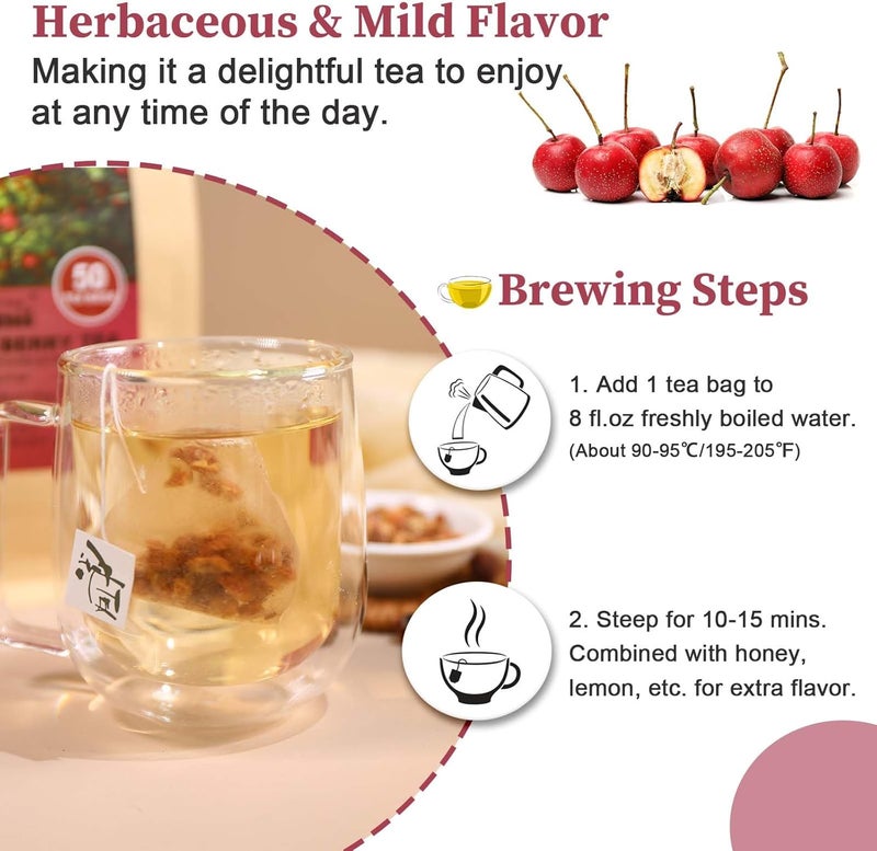 FullChea شاي فولهيا من توت الزعرور - 50 كيس شاي، شاي عشبي خالي من الكافيين لدعم الهضم ومضادات الأكسدة - Image 5