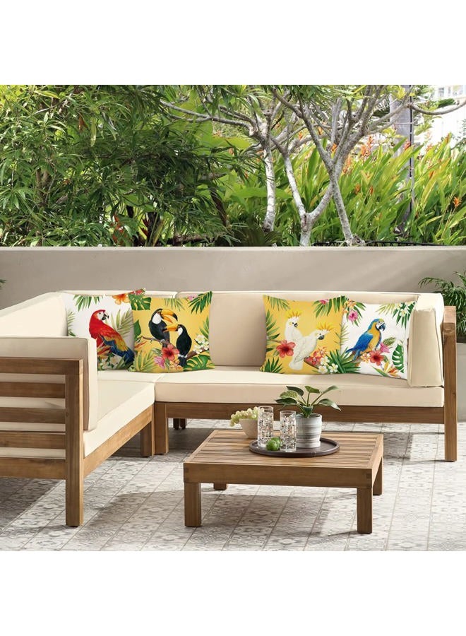 Bonhause Tropical Birds Toucan Cushion Covers 45 x 45 cm Parrots Flowers Leaves Decorative Throw Pillow Covers Polyester Linen Summer Pillowcases for Sofa Garden Patio Outdoor Home Decor Set of 4 - Image 3