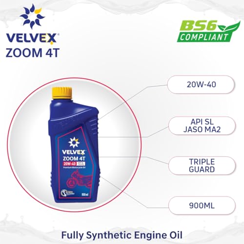 Velvex Zoom 4T 20W-40 Premium Motorcycle Oil (900 ML) | Triple Guard Protection for Bikes | Smoother Engine Operation | API SL/JASO MA2 - Image 4